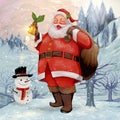 Hand drawn cheerful Santa Claus carrying a presents sack Royalty Free Stock Photo