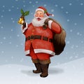 Hand drawn cheerful Santa Claus carrying a presents sack Royalty Free Stock Photo