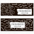 Hand drawn cheese banners set. Template for cheese shop,organic food, etc.Vector illustration.