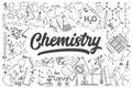 Hand drawn chemistry vector doodle set.