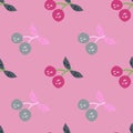 Hand drawn cherry berries and leaves seamless pattern. Hand drawn cherries wallpaper. Fruits backdrop Royalty Free Stock Photo