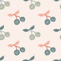 Hand drawn cherry berries and leaves seamless pattern. Hand drawn cherries wallpaper. Fruits backdrop Royalty Free Stock Photo