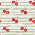 Hand drawn cherry berries and leaves seamless pattern. Hand drawn cherries wallpaper. Fruits backdrop Royalty Free Stock Photo