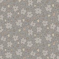 Hand drawn cherry blossom seamless pattern. Japanese spring style geo tossed floral background. Soft grey neutral tones. All over