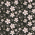 Hand drawn cherry blossom seamless pattern. Japanese sstyle tossed moody dark floral ditsy background. Soft pink neutral