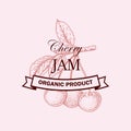Hand drawn Cherry jam logo. Vector illustration in sketch style Royalty Free Stock Photo