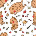Hand drawn chibi capybaras seamless pattern in doodle style. Perfect kawaii print for tee, paper, textile and fabric. Cute vector