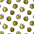 Hand drawn chickpeas beans seamless pattern. Colorful botany vector illustration in sketch style