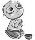 Hand drawn child beggar vector,sad child beggar,stop child labour