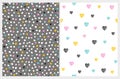 Hand Drawn Childish Style Vector Patterns with colorful Tiny Dots and Sketched Hearts. Royalty Free Stock Photo