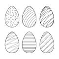 Hand drawn children black and white vector set of Easter eggs illustration. Black style outline isolated on white Royalty Free Stock Photo