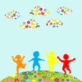 Hand drawn children silhouettes playing outdoor Royalty Free Stock Photo