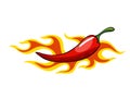 Hand drawn chili pepper. Super hot red chilli pepper in fire. Chili pepper in flame on white background. Natural healthy Royalty Free Stock Photo