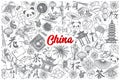 Hand drawn China doodle set with lettering