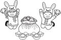 Hand Drawn Chinese child wearing rabbit hat and money bag illustration Royalty Free Stock Photo