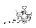 Hand Drawn of Chinese Coffee and Tea with Coffee Beans Royalty Free Stock Photo