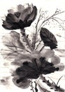 Hand drawn chinese painting lotus