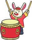 Hand Drawn Chinese rabbit with drum illustration