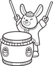 Hand Drawn Chinese rabbit with drum illustration