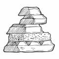 Hand drawn chocolate.Hand drawn chocolate bar broken into pieces, appetizing realistic drawing. illustration of choco bar on white