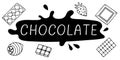 Hand Drawn Chocolate Splash with Strawberry and Chocolate Bar on transparent background Royalty Free Stock Photo