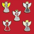 Vector illustration of christmas angels playing the flutes on the red background