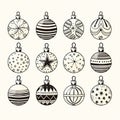 Hand Drawn Christmas Ball Collection Isolated on White Background, New Year Balls Sketch Royalty Free Stock Photo