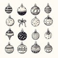 Hand Drawn Christmas Ball Collection Isolated on White Background, New Year Balls Sketch Royalty Free Stock Photo