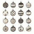 Hand Drawn Christmas Ball Collection Isolated on White Background, New Year Balls Sketch Royalty Free Stock Photo