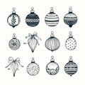 Hand Drawn Christmas Ball Collection Isolated on White Background, New Year Balls Sketch Royalty Free Stock Photo