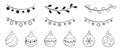 Hand drawn christmas balls and garlands set. sketchy elements for Christmas and New Year design Royalty Free Stock Photo