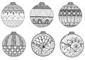 Hand drawn Christmas balls zentangle style for coloring book. Royalty Free Stock Photo