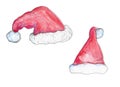 Hand drawn Christmas cap. Watercolor illustration of Santa`s hat. Element for design Royalty Free Stock Photo