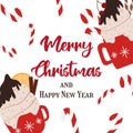 Hand-drawn Christmas card with hot coffee Royalty Free Stock Photo