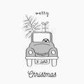 Hand drawn Christmas card. Merry Christmas and New Year typography. Cute holidays greeting card, invitation, poster and templates