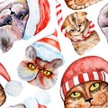 Hand Drawn Christmas cats seamless pattern Illustration for card making, paper, textile, printing, packaging