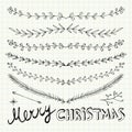 Hand Drawn Christmas Decorative Elements, Doodles and Borders