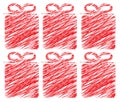 Hand drawn red christmas gift box set, vector illustration Royalty Free Stock Photo
