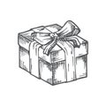 Hand Drawn Christmas Gift or Present Box with Ribbon Vector Illustration. Abstract Rustic Sketch. Winter Holiday Royalty Free Stock Photo