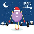 Christmas card with cute funny monster Royalty Free Stock Photo