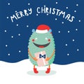 Christmas card with cute funny monster Royalty Free Stock Photo