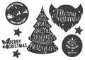 Hand drawn Christmas and New Year decoration set in vintage style. Vector lettering, labels, emblems, design elements Royalty Free Stock Photo