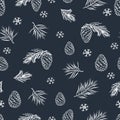 Winter seamless pattern with hand drawn cones and pine spruce. Royalty Free Stock Photo