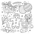 Hand drawn christmas ornament set of coloring Royalty Free Stock Photo