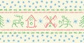 Hand drawn christmas seamless pattern with deer, house, tree, snowflakes. Royalty Free Stock Photo