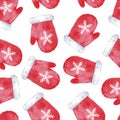 Hand drawn Christmas seamless pattern with red mittens on white background. It is ideal for wrapping, scrapbooking paper, decorati