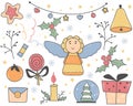 Hand drawn Christmas set with angel Royalty Free Stock Photo