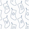 Hand drawn christmas sewn sock outline seamless