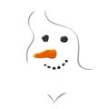 Hand drawn Christmas Snowman Face concept isolated on white background. Simple and cute snowman-girl head with line Royalty Free Stock Photo