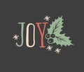 Hand drawn Christmas things on dark background. Creative ink art work. Actual vector doodle drawing and Holidays text JOY